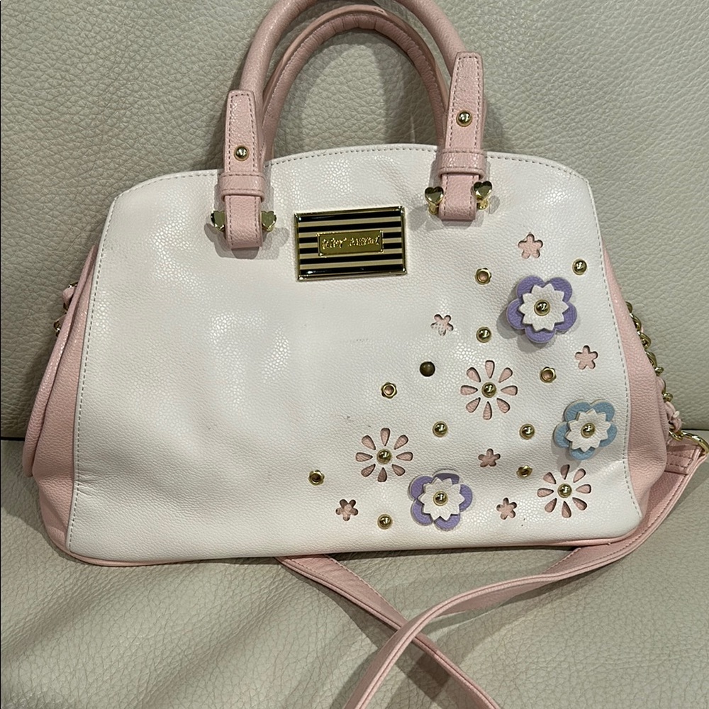 Betsey Johnson pink and white satchel